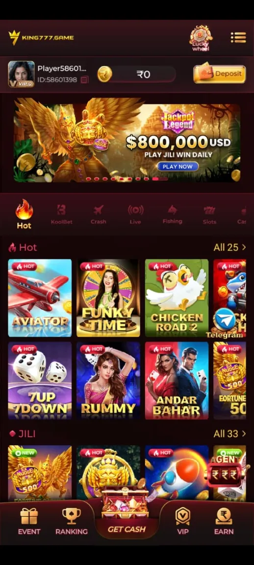 King777 App mobile gaming interface